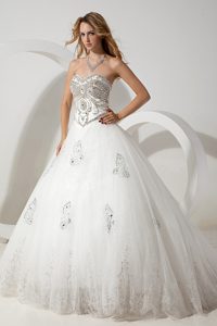 Sweetheart Ball Gown Court Train Organza Wedding Dress with Appliques on Sale