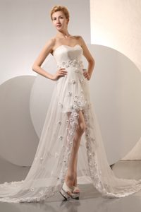 Sweetheart High-low Ivory Tulle Wedding Dress with Floral Appliques