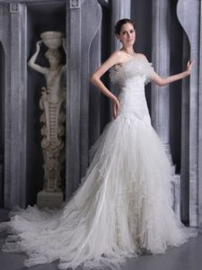 Appliqued Mermaid Strapless Wedding Anniversary Dress in Organza