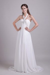 Customize Empire Halter Dresses for Wedding in Chiffon with Beading