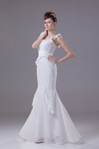Perfect Ruffled Scoop Trumpet Wedding Dresses with Ruffles in Chiffon
