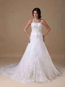 Strapless Church Wedding Dress in Organza and Taffeta with Appliques