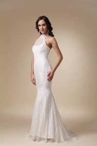 Fashionable High-neck Wedding Reception Dresses in Taffeta and Lace