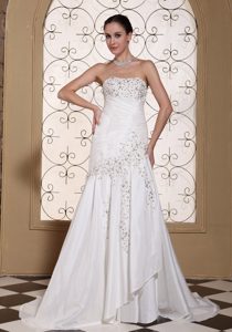 Hot Strapless Garden Wedding Dress with Ruched Bodice and Beading