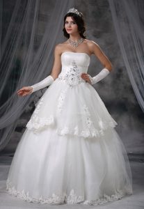 Ball Gown Tulle Outdoor Wedding Dresses with Beading and Appliques