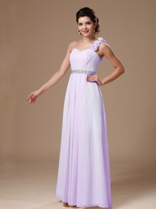 Timeless Chiffon One Shoulder Beaded Proms Pageant Dress with Flowers