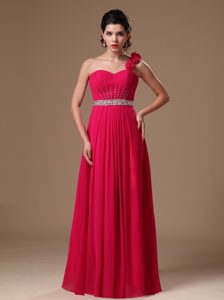 Iconic One Shoulder Prom Graduation Dresses with Flowers in Coral Red
