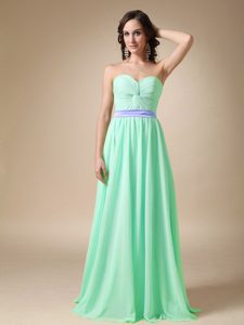 Important Apple Green Empire Sweetheart Prom Dress with Lavender Sash