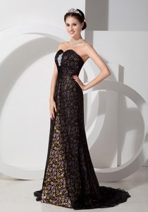 Necessary Black Column Sweetheart Printing Prom Gown Dress in Chiffon