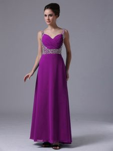 Newest Beaded Backless Chiffon Ruching Prom Dresses for Girls in Purple