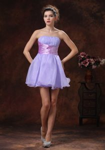 Hot Prom Mini-length Lilac Beaded Strapless Nightclub Dress with Lace-up