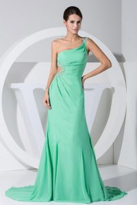 Svelte Beading One Shoulder Apple Green Prom Pageant Dress in Chiffon