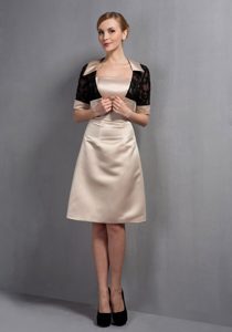 Attractive Champagne Strapless Zipper-up Prom Holiday Dresses in Satin