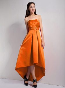 Tasty Orange Red Strapless High-low Prom Dresses with Appliques