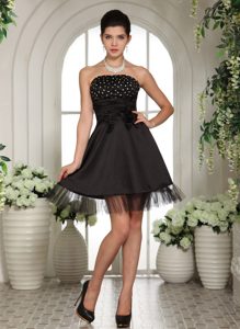 Luxury and Grace Strapless Prom Nightclub Dress in Black with Bowknot