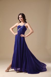 Best Elegant Blue Empire One Shoulder Prom Nightclub Dresses in Chiffon