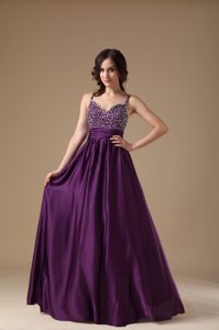 Wonderful Purple Chiffon Beading Proms Bridesmaid Dresses with Straps