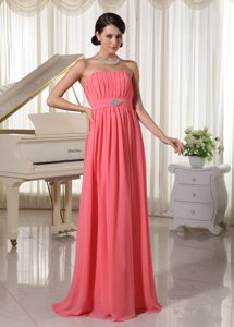 High Quality Watermelon Red Empire Chiffon Prom Dresses with Beading