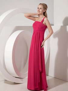 Dazzling One Shoulder Ruching Coral Red Prom Evening Dress in Chiffon