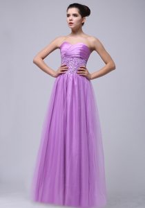 Military Lavender Ruching Sweetheart Dress for Prom in Tulle with Beads