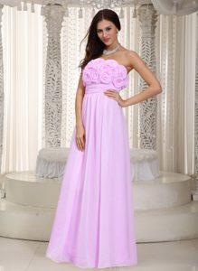 Newest Light Pink Strapless Chiffon Prom Gown with Hand Made Flowers