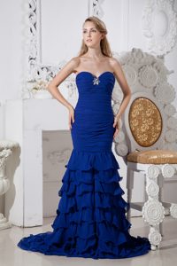 Best Sweetheart Royal Blue Ruched Chiffon Prom Dress with Ruffles