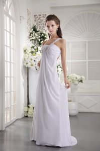 One Shoulder White Ruched Chiffon Prom Party Dress with Appliques