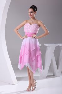 Ombre Sweetheart Asymmetrical Layered Chiffon Prom Dresses with Appliques
