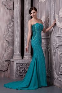 Custom Made Teal Strapless Chiffon Prom Party Dress with Beading