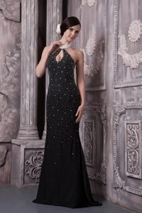 High-neck Black Prom Dresses for Parties with Beading and Cutout