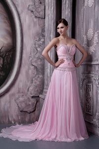 Pink Sweetheart Ruched Chiffon Prom Pageant Dress with Beading