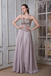 New Strapless Long Gray Chiffon Prom Dress for Parties with Appliques