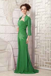 One Shoulder Green Ruched Prom Dresses with Appliques and Jacket