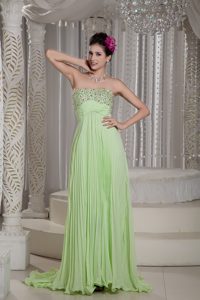 Yellow Green Strapless Prom Party Dresses with Beading and Pleats