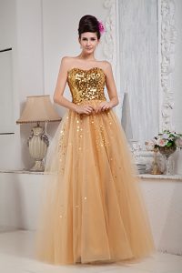 Gold Sweetheart Long Sequin and Tulle Prom Pageant Dresses for Cheap
