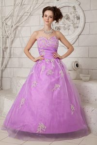 New Lavender Sweetheart Long Organza Prom Party Dress with Appliques