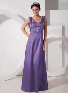 Beautiful Purple Straps Long Taffeta Prom Celebrity Dress with Beading