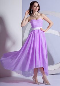 Lavender Strapless High-low Ruched Chiffon Prom Dress with Sash for Cheap
