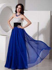 Sweetheart Long Royal Blue Chiffon Beaded Prom Party Dress for Less