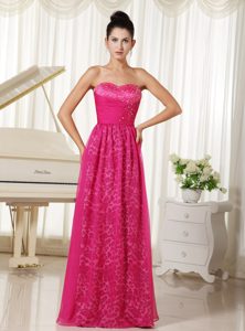 New Sweetheart Long Hot Pink Chiffon and Leopard Beaded Prom Dress