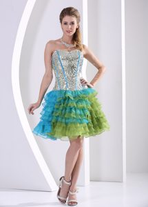 Strapless Knee-length Multi-colored Sequin Prom Pageant Dresses with Ruffles