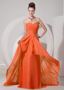 Orange Red Sweetheart Ruched Chiffon Prom Dress for Anniversary