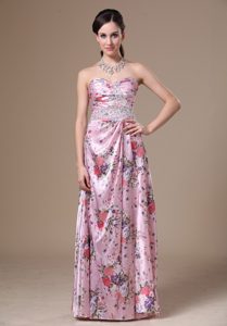 Sweetheart Long Ruched Special Printed Prom Party Dress with Beading