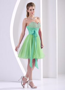Sweetheart Knee-length Yellow Green Tulle Prom Dress for Junior with Beading