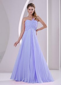 Lilac One Shoulder Long Ruched Chiffon Prom Party Dresses with Pleats