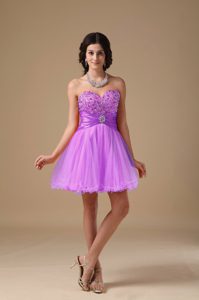 Sweetheart Mini-length Purple Tulle Prom Dresses for Petite Girls with Beading