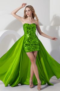 Shimmery Green Sweetheart High-low Prom Dresses for Cocktail with Sequin