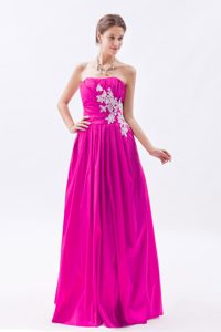 Appliqued and Ruched Fuchsia Strapless Prom Dress for Girls in Floor-length