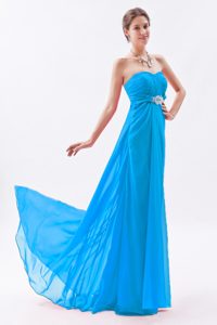 Aqua Blue Empire Strapless Dresses for Formal Prom in Chiffon