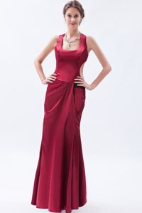 Satin Square Neck Sheath Long Prom Dresses for Women in Wine Red